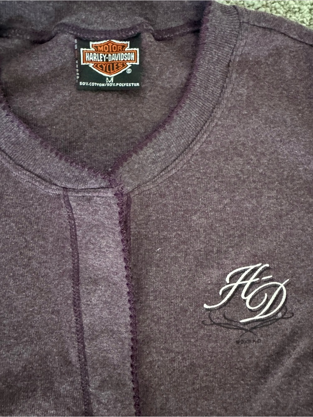Harley-Davidson Plum Henley Tee with White HD Embroidery
